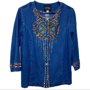 Bob Mackie wearable art dream catcher denim top